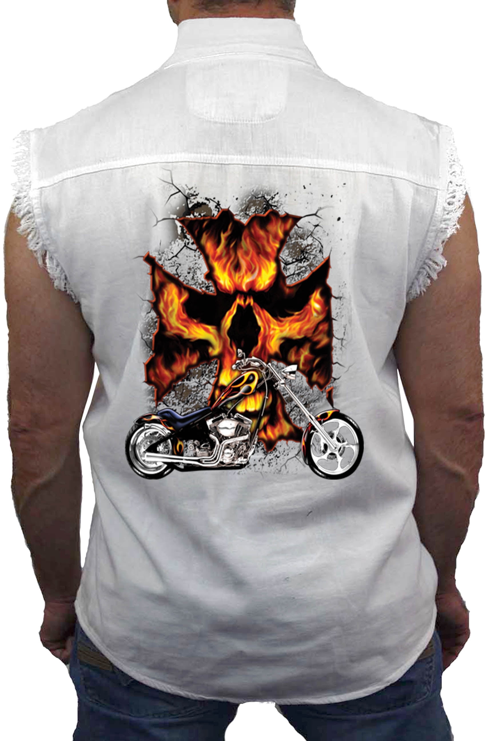 Men's Sleeveless Denim Shirt Motorcycle 