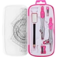 thumbnail image 1 of This 10-piece math and geometry set for students includes a shatterproof storage box, a ruler, protractor, compass, eraser, pencil sharpener, pencil lead, and pencil for drawing and drafting.,Pink, 1 of 8