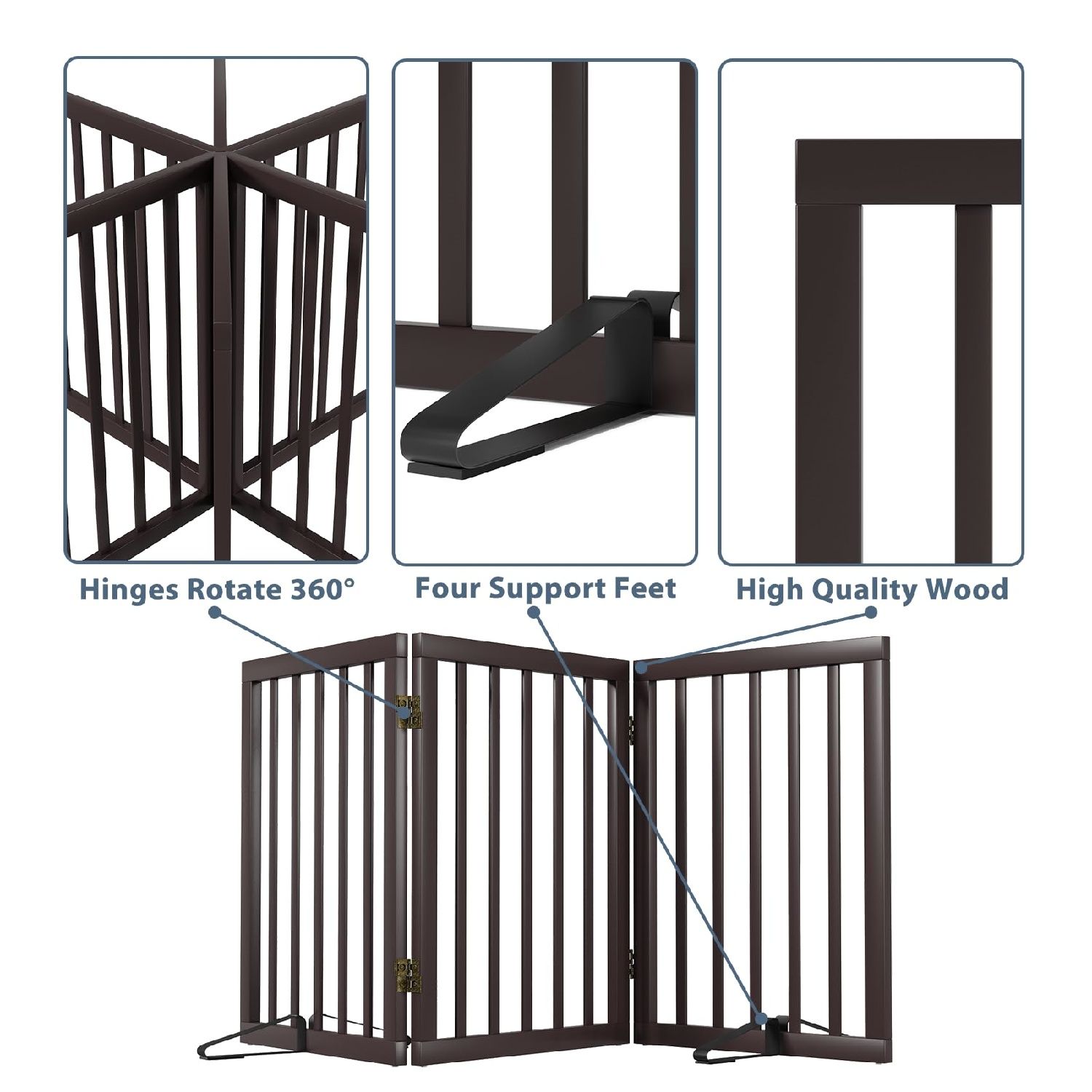 Dog Gates for Doorways Stair House Freestanding Pet Gates for Dogs Wooden Dog Gate with Support Feet Indoor Fence