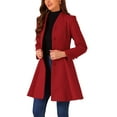 thumbnail image 4 of Abrigo de invierno para mujer INSPIRE CHIC, corte A, de manga larga, con botonadura simple, dobladillo peplum, largo, color rojo, 4 of 6
