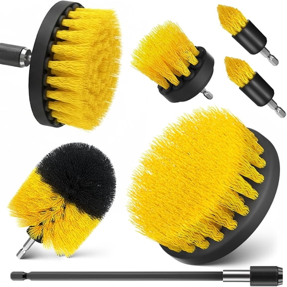 6 Pack Drill Brush Attachments - Power Scrubber Brush with Long Handle Kit,All Purpose Cleaning Brushes for Bathtub, Tile, Car Detailing Kit, Shower, Bathroom & Kitchen