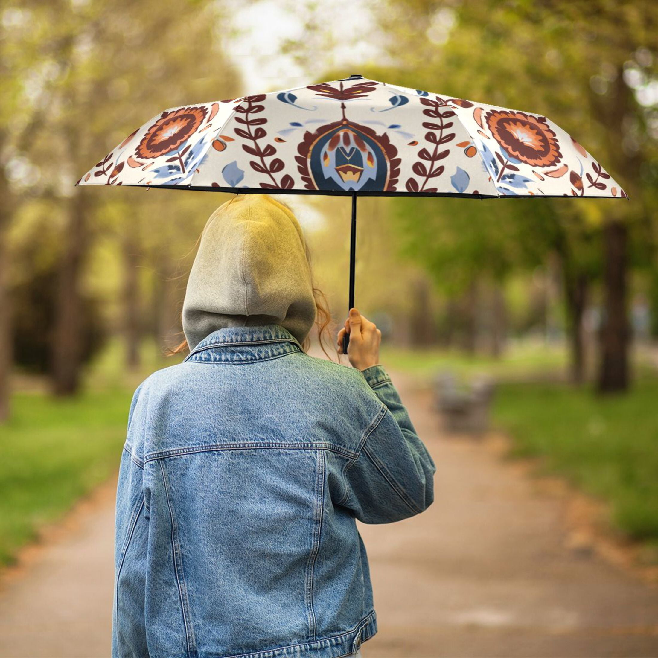 ALAZA Ethnic Boho Totem Pattern UPF 50+ Compact Folding Umbrella for Rain Travel Umbrella Packable