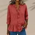 thumbnail image 2 of Kelon Womens V Neck Shirt Long Sleeve Cotton Blouses Ruffled Top with Collar Business Casual Basic Spring Outfits, 2 of 8