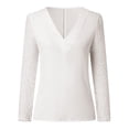 thumbnail image 4 of Women's Casual Lace V Neck T Shirts Dressy Long Sleeve Tops Fashion Solid Loose Comfy Lightweight Blouses 2026 Going Out Top, 4 of 5