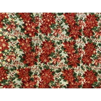 Christmas Red Poinsettia Gold Snowflakes on Ivory Poly Cotton Fabric - Sold by the Yard - 58" / 59"