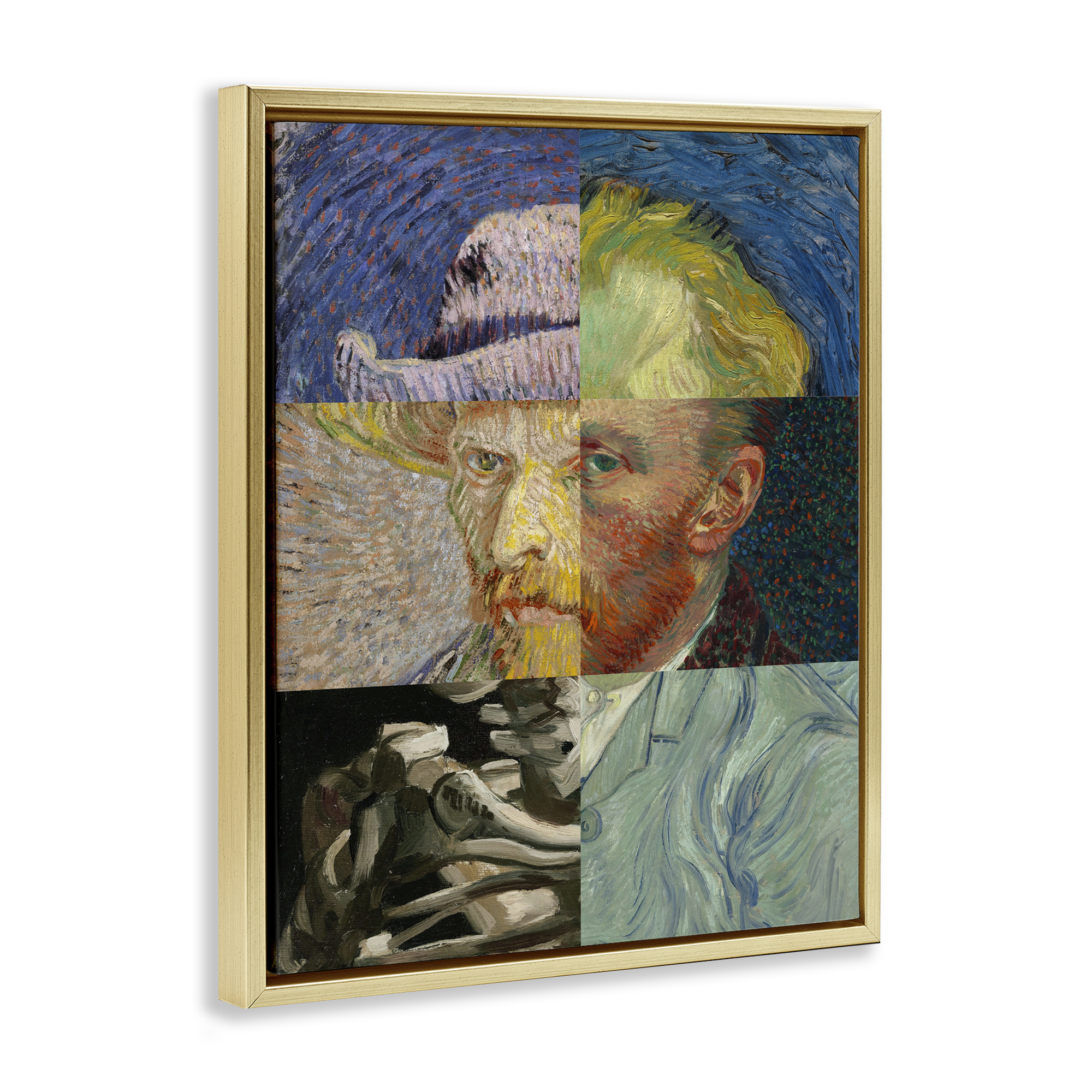 Collaged Van Gogh Portraits Gold Framed Floater Canvas Wall Art, design by Masters Redux