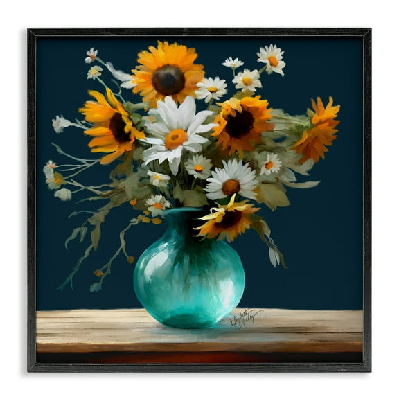 Stupell Industries Summer Sunflower Bouquet Botanical & Floral Painting Black Framed Art Print Wall Art, 12 x 12