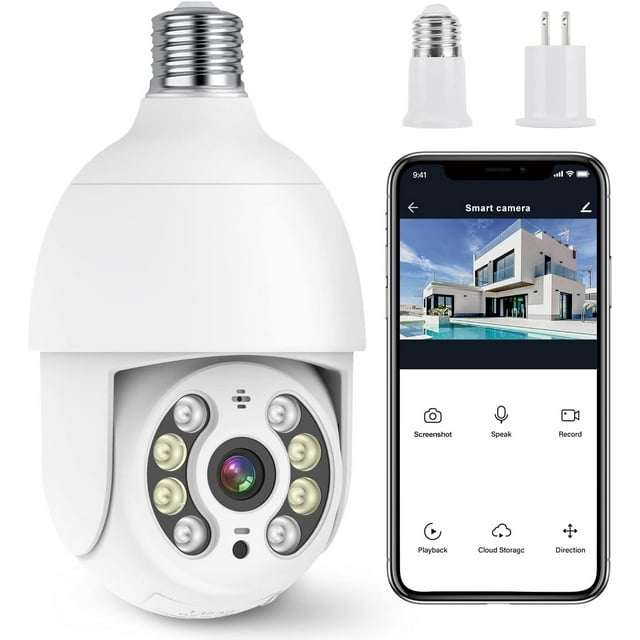| Q05 Foco con Camara de Seguridad(Versión Impermeable Exterior), Camara de Foco, IP65 Impermeable, iCSee/Tris Home, Base E27, Visión Nocturna, Audio Bidireccional, Compatible con Alexa