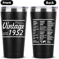 thumbnail image 2 of 20 oz Double-sided Vintage 1952 Coffee Tumbler Cup With Old Time Information, 70th Birthday Gifts for Women Men Parents, 70th Birthday Decoration, 70th Vacuum Cup with Lid Black, 2 of 6