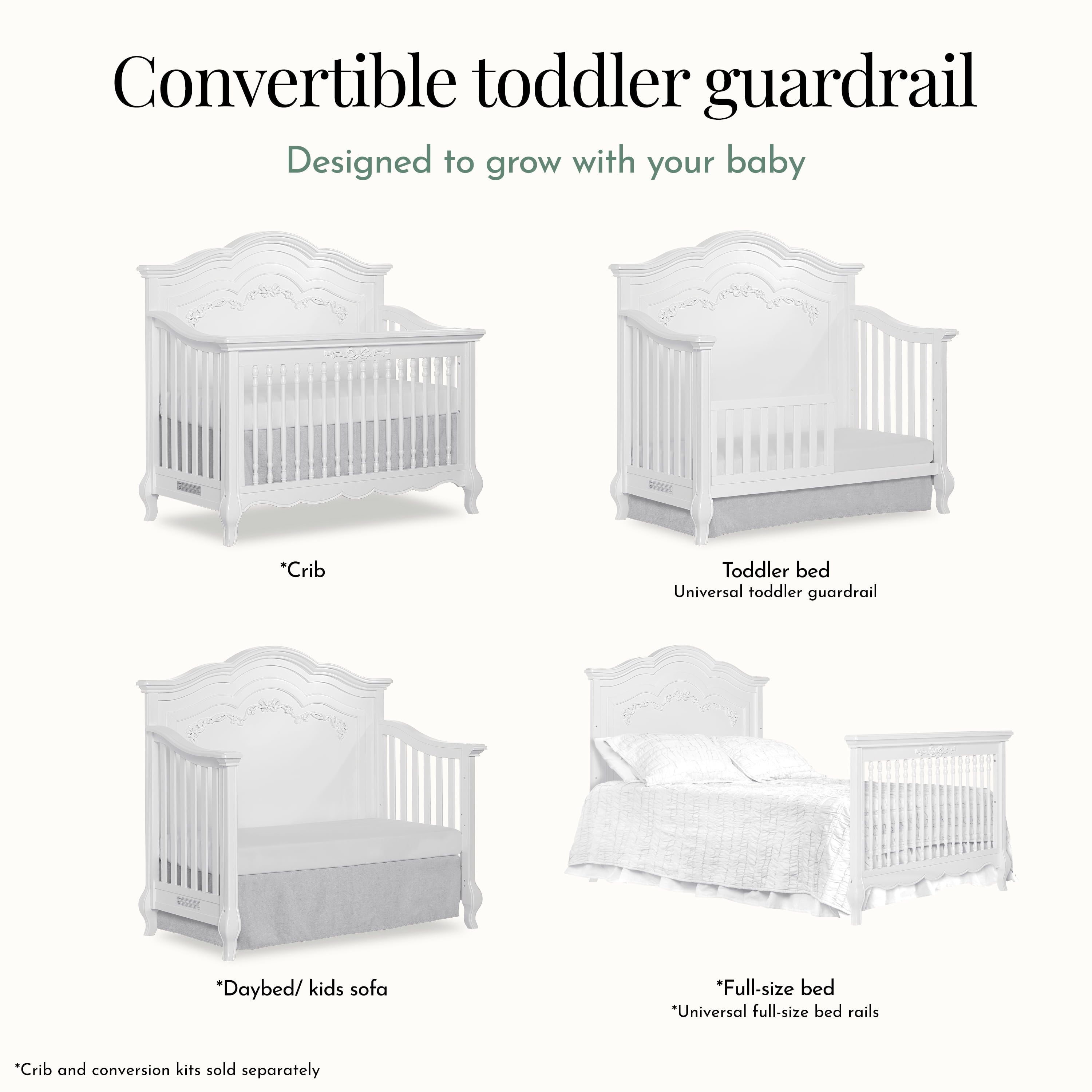 Evolur Convertible Crib Guardrail, Frost