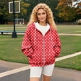 thumbnail image 7 of Women's Polka Dot Print Zip Up Drawstring Hooded Sweatshirt with Pockets, Long Sleeve Casual Comfortable Fashion Top for Autumn Winter Daily Wear, Beach Outings and All Season Red XL, 7 of 7