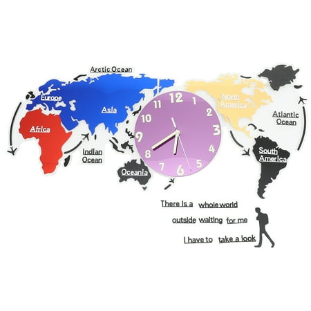Colorful Acrylic World Map Wall Clock Set Modern Home Decor Wall Hanging Timepiece for Living Room