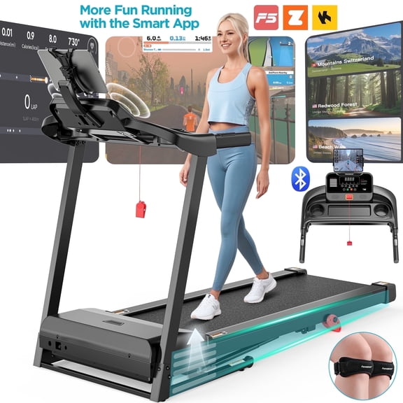 3HP Treadmill for Home, 300LBS Capacity Folding Treadmill w/ Incline, Virtual Run with APP Connection, 64 3 4 Program, 7.5MPH Portable Exercise Equipment for Jogging Walking