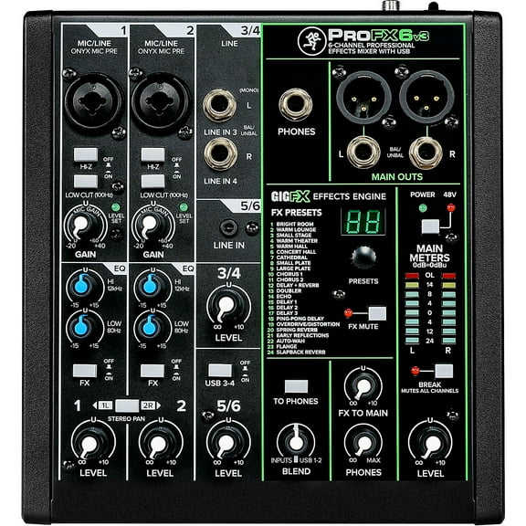 Mackie ProFX6v3 6 Channel Professional Effects Mixer with USB