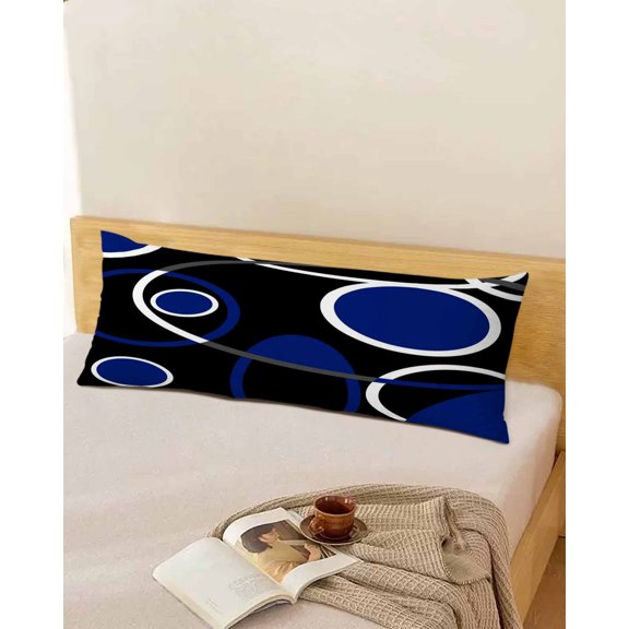 Black Blue Body Pillow Cover, Pillowcase Protectors with Zipper, Breathable Decorative Throw Pillow Case Cover, White Circle Geometric Abstract Texture Pillow Shams for Couch Sofa 20x60Inch