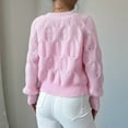 thumbnail image 3 of Women'S Crochet Cardigan V Neck Long Sleeve Decorated Button Down Knit Sweater Tops Pink S, 3 of 8