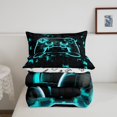 thumbnail image 5 of Gamer Bedding King Gaming Room Decor Comforter Sets, Geometry Honeycomb Print Bedding Comforter Sets Modern Abstract Plaid Duvet Insert 3 Pcs, Gamepad Controller Decor Quilt Reversible Teal, 5 of 7