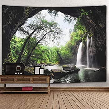 Mountain Cave Waterfall Tapestry Forest Tree Tapestry Nature Tapestry Wall Hanging Bedroom Living Room Dorm - Walmart.com