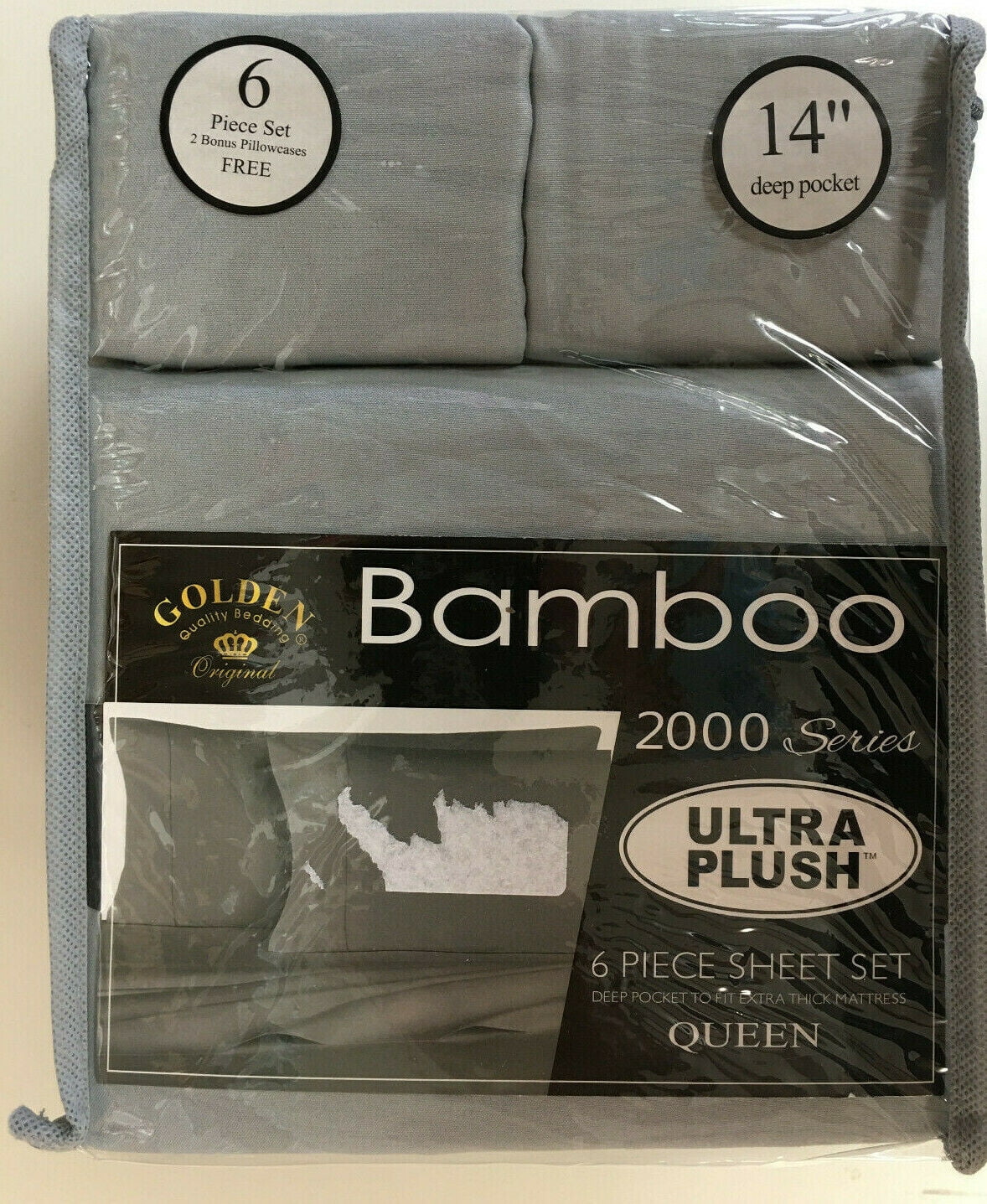 2000 Series Bamboo 6 Piece Sheet Sets, Ultra Plush, Queen Size, Gray