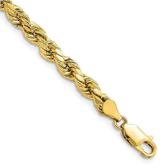 Primal Gold 14 Karat Yellow Gold 4.9mm Semi-Solid Diamond-cut Rope Chain Bracelet