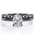 thumbnail image 1 of JeenMata Anillo de Boda con Filigrana Decorativa Milgrain de 1,75 Quilates con Engaste Ovalado en Punta Engastado en Oro Negro de 18 K sobre Plata (Personaliza la Banda de Tu Anillo de Bodas), 1 of 6