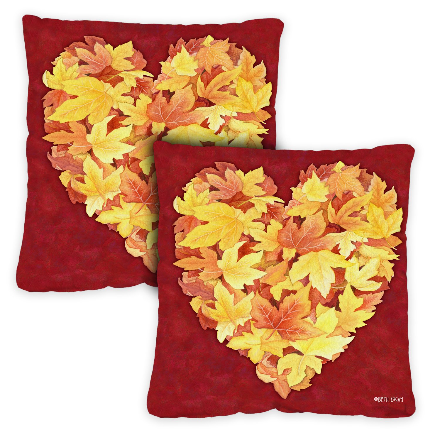 Toland Home Garden Set of 2 Leaf Heart Fall Pillow Covers 18x18 Inch