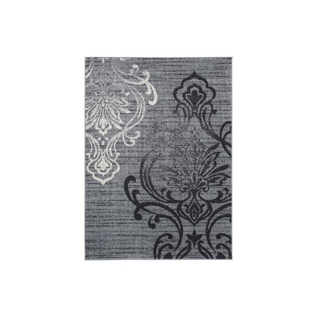 Benjara BM227668 Machine Made Fabric Rug with Floral Motifs, Gray & Black - Medium
