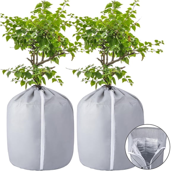 Ebaokuup 2PCS Plant Winter Protection Pot - 19.7" x 17.7" Flower Pot Protection Bag - Anti-Frost Winter Pot Plant Cover with Drawstring and Zipper for Winter Outdoor Fruit Trees Potted Plants Shrub