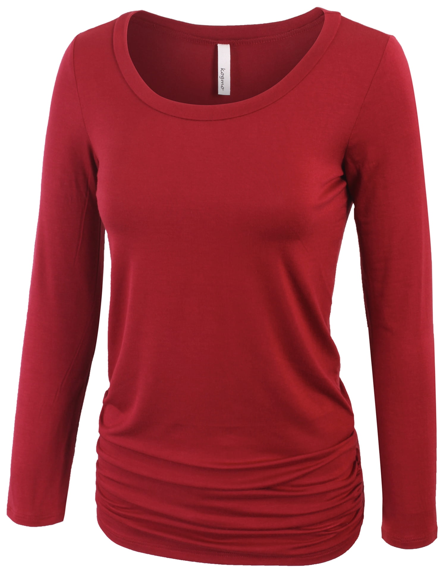 Womens Long Sleeve Solid Basic Drape Top Side Shirring Tunic (S-3X) - image 2