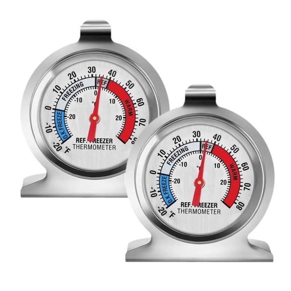 Refrigerator Thermometer 2 Pack, Large Dial Freezer Thermometer with Dual Scale -30~30°C / -20~80°F, Hanging or Stand Design, Stainless Steel Fridge Temperature Gauge for Refrigerator, Freezer & Cool
