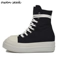 thumbnail image 2 of Owen Seak, zapatillas altas para mujer, zapatos de lona, zapatillas de deporte de lujo, botas de plataforma con cordones, zapatos de PU negros con cremallera y aumento de altura informales Tan Jianjun  unisex, 2 of 2
