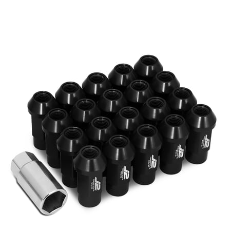 J2 Engineering LN-T7-034-15-BK J2 Engineering 7075 -T6 Forged Aluminum M12X1.5 20Pcs 50mm Height Open -End Lug Nut Set w / Socket Adapter (Black)