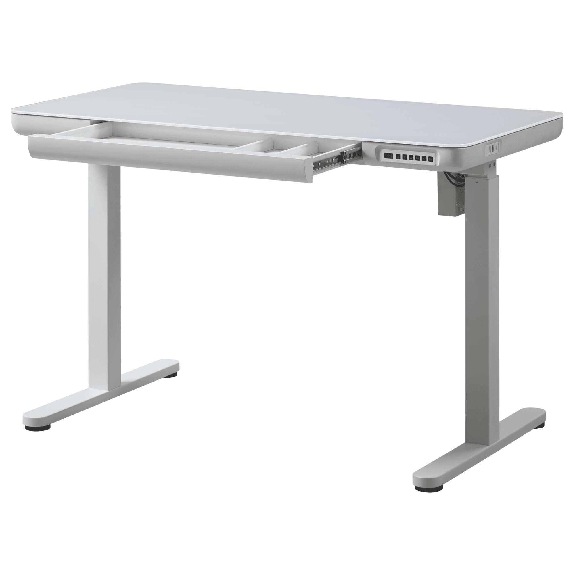 KOWO K302 Adult Tempered Glass Electric Height Adjustable Standing Desk with Drawer, 23.6 in x 47.2 in, White, 1 Pack
