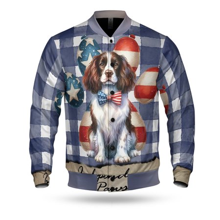 Patriotic English Springer Spaniel 4th of July Independence Paws All Over Print 3D Baseball Jacket Springers Dog Lover Gifts Bomber Jacket Softball - 02010