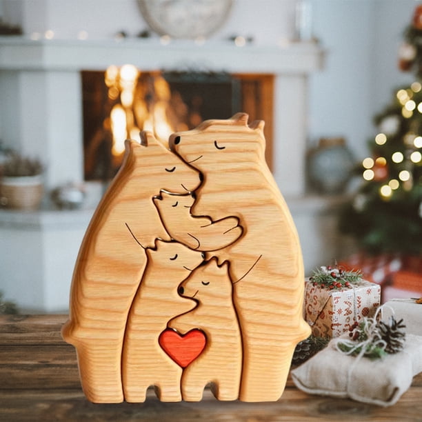 Decoración temática familiar de osos de madera, esculturas de osos bonitos, regalos para mamá del Día de la madre
