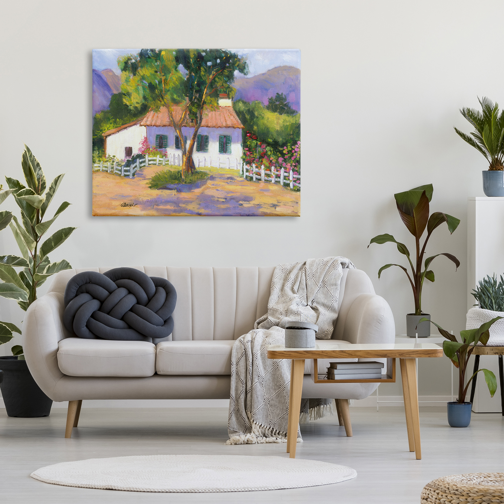 Stupell Industries Cottage Nature Painting Landscape Painting Gallery Wrapped Canvas Art Print Wall Art, 48 x 36