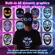 Led Mask with Bluetooth Programmable App,Shining Led Light Up Face Mask for Adult Kid Halloween Masquerade Party