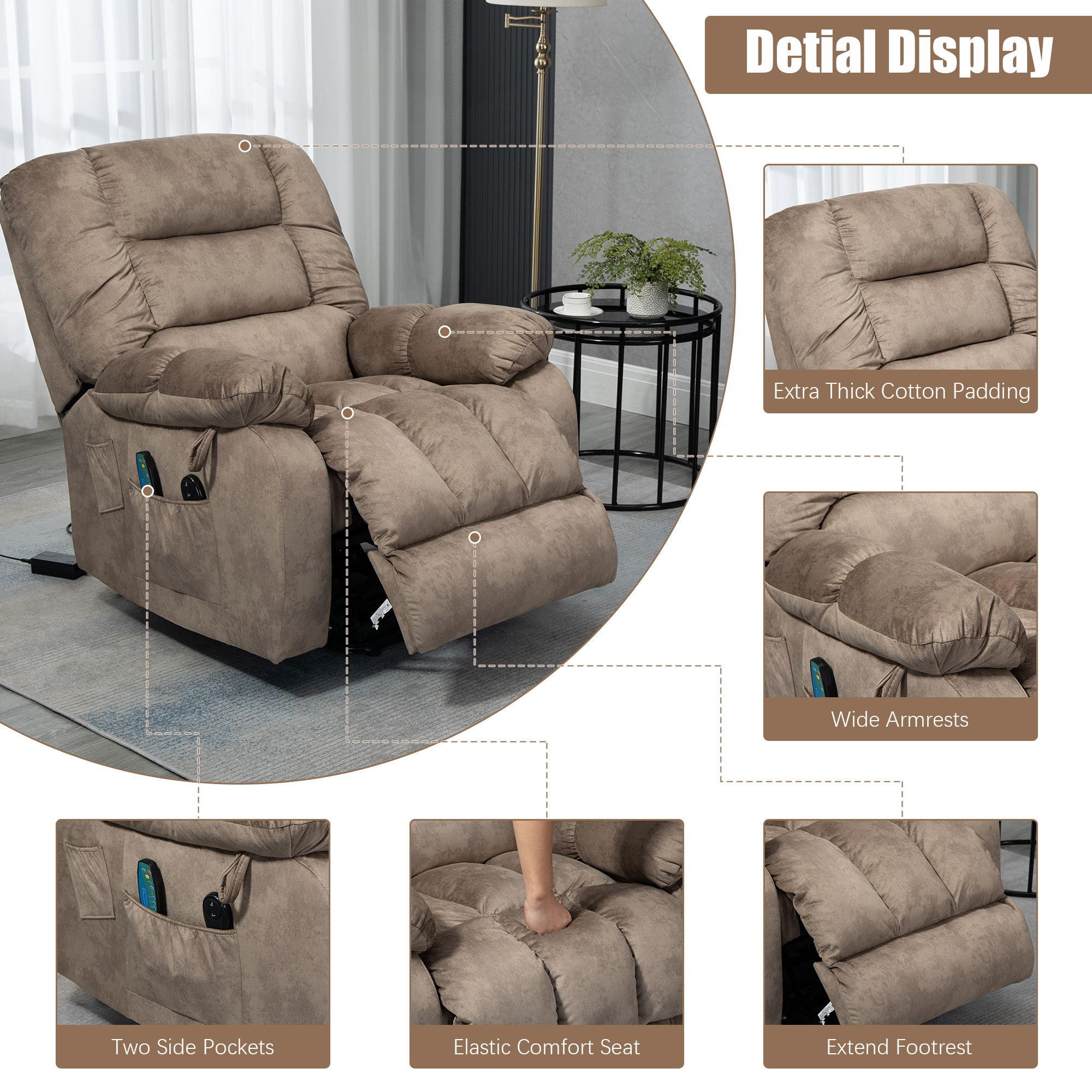 Power Lift Recliner, Electric Lift Chair with Heat Therapy and Massage ...