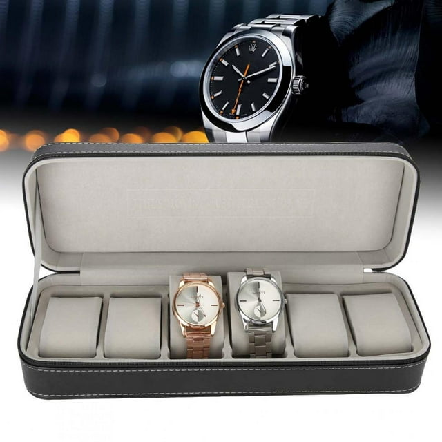 Watch Case,6 Grids Watch Holder, Wood Wrist Watch Anti-impact Storage Case With Removable Pillows And Zipper