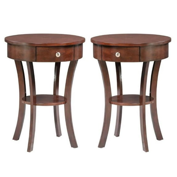 Home Square 1-Drawer End Table with Shelf in Espresso Wood Finish - Set of 2