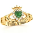 thumbnail image 2 of Claddagh Lab-Created Emerald Diamond Ring In Solid 14k Yellow Gold, 2 of 6