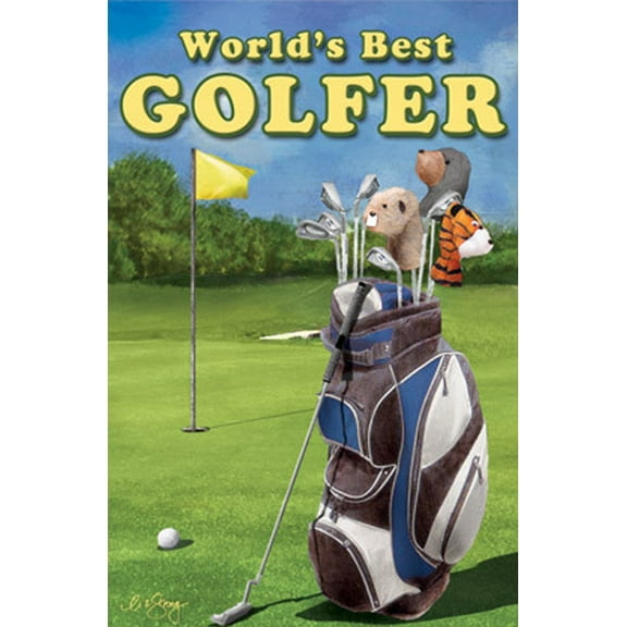 World's Best Golfer Summer House Flag Golfer Balls Tees Clubs Green 28" x 40"