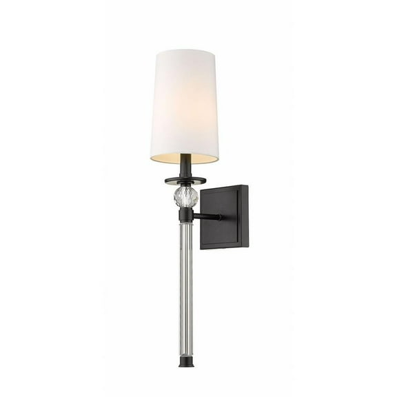 1 Light Classical Steel Wallchiere with Cylinder Beige Fabric Shade-24.5 inches H By 5.5 inches W-Matte Black Finish Bailey Street Home