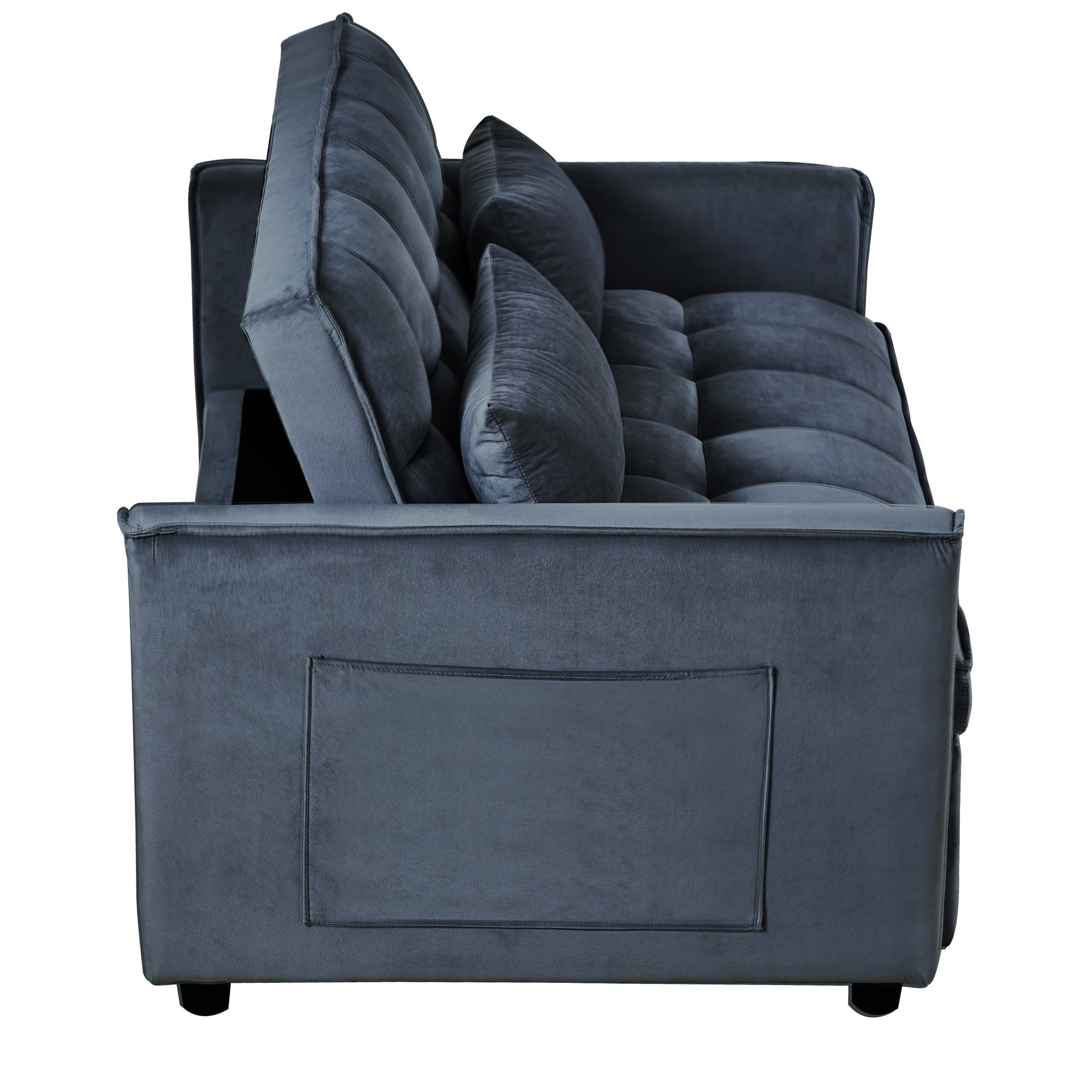 Gewnee 52.75 Inch 3 in 1 Convertible Sofa Bed,Velvet Pull Out Couch WITH Adjustable Backrest & Storage Pockets for Living Room,Apartment.Black