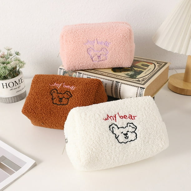 Estuche de Lápices con Diseño de Oso de Peluche y Cordero, Estuche de Gran Capacidad, Diseño de Corazón, Cierre de Cremallera, Base Resistente, Ideal para Cosméticos.