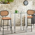 thumbnail image 4 of Costway Set of 2 Bar Stools Faux Leather Bar Height Kitchen Chairs with Rattan Back Brown, 4 of 10