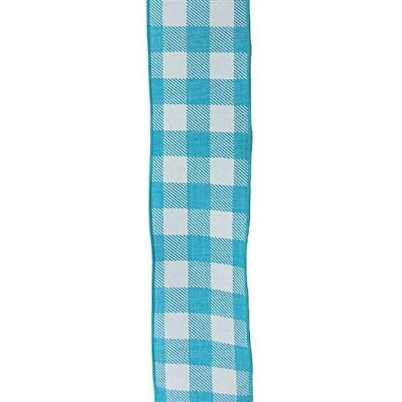 Plaid Check Wired Edge Ribbon - 10 Yards (Turquoise, White 1.5")