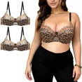 thumbnail image 2 of Feancey Plus Size Lace Bras for Women 2 Pack Floral Embroidery Underwire Bra Full Coverage Push Up Brassiere Adjustable Straps Minimizer Bras Gold L, 2 of 10