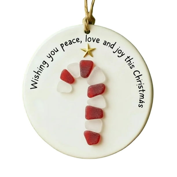 Sea Glass Christmas Tree Ornament with Miniature Beach Scene and Natural Sand for Holiday Decor