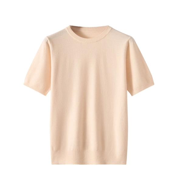 OGLCCG Men's Knit T-Shirts Short Sleeve Crewneck Fitted Business Shirt Casual Solid Color Comfy Textured Pullover Tees,L,Beige